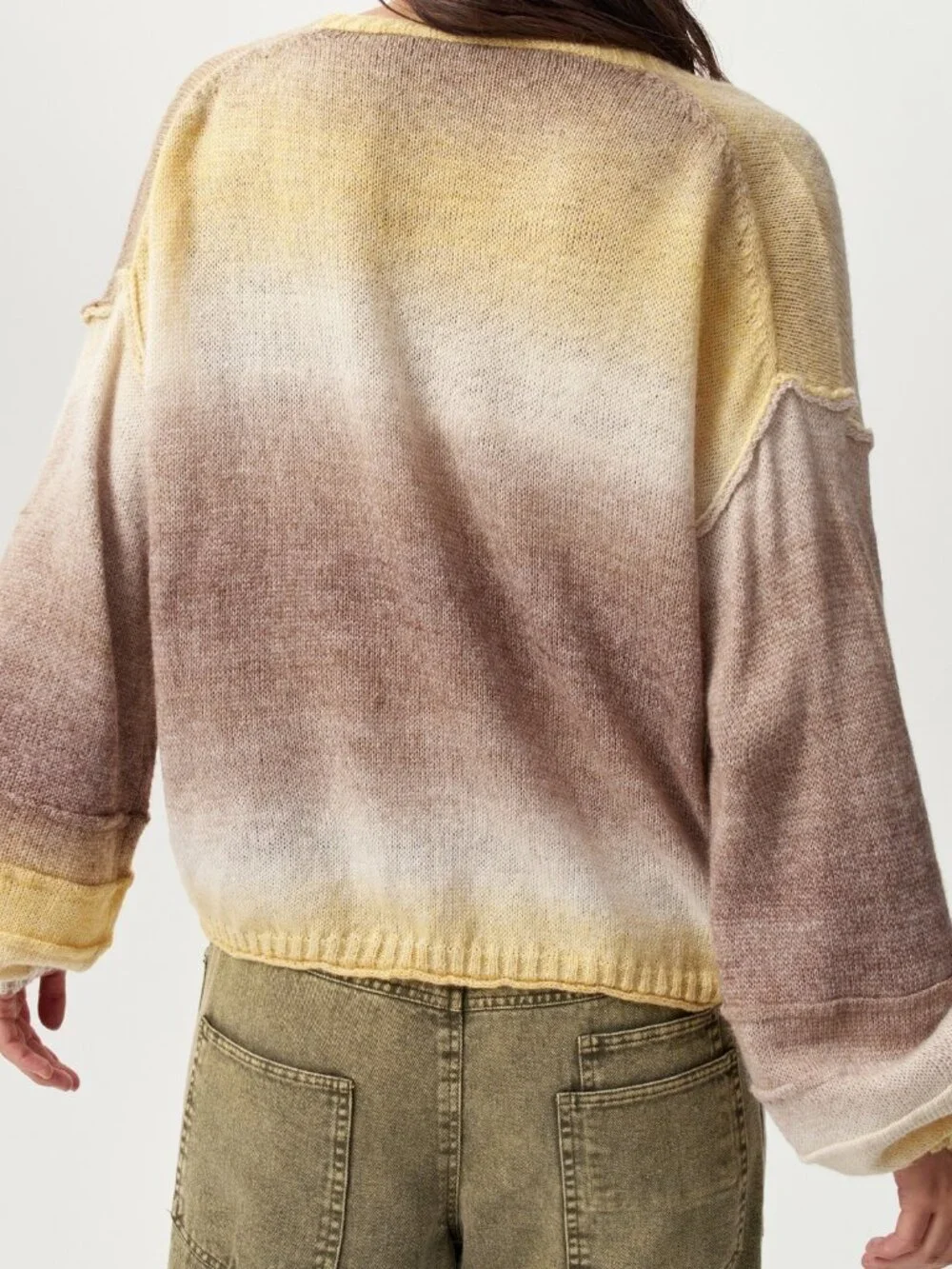 Champagne Casual Women's Gradient Deep V-Neck Knit Cardigan